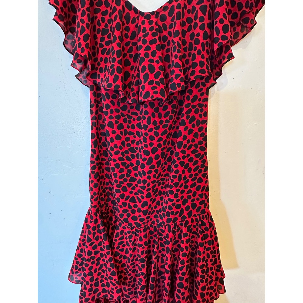 Vintage Red Black Print Flamenco Midi Art Deco Flapper Tiered ruffle dress 8 - Picture 5 of 16